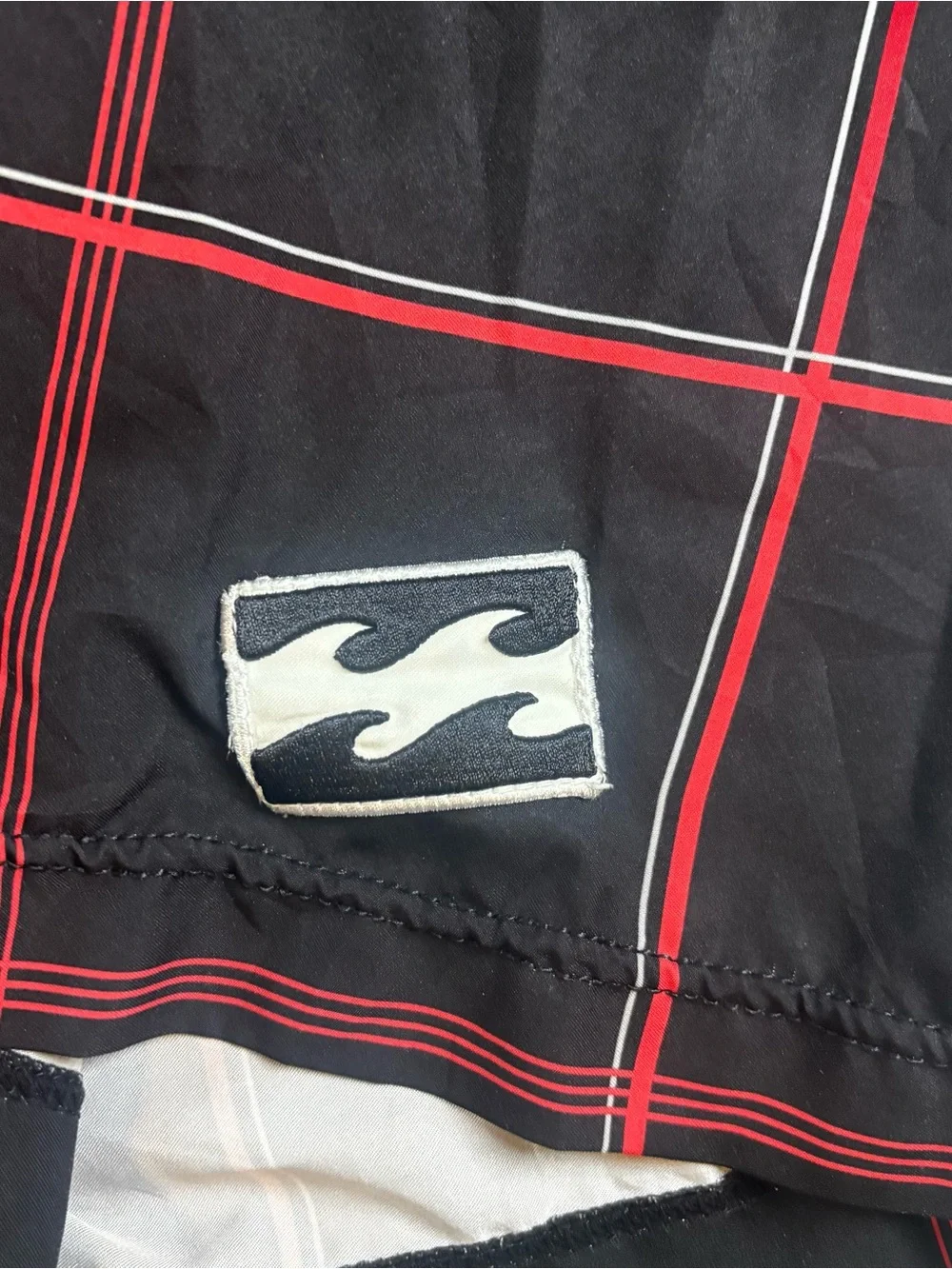 Billabong Y2K Black Swim Board Shorts with Red Grid Vintage
